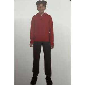 Adidas Hoodie Youth Red Fleece Pullover 3 Stripe Logo Sweatshirt Medium 10/12